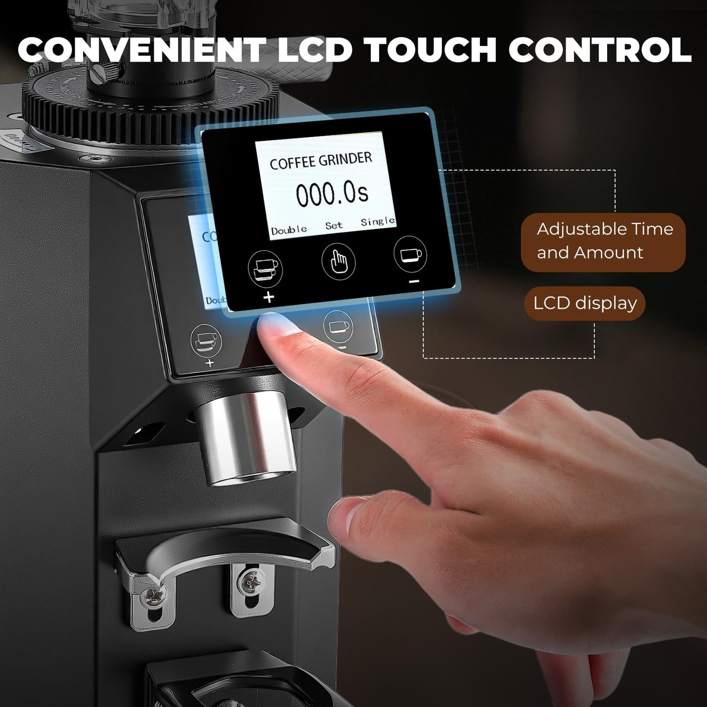 Flyseago Electric Coffee Grinder Commercial, Stainless Steel Flat Burr, Touch Screen with 19 Adjustable Settings, 28oz Large Hopper for Espresso, Black