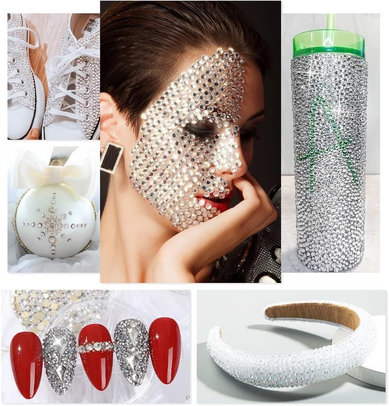 qiipii 4080Pcs Silver Clear Nail Rhinestones Crystal White Stones More Quantity 1.5-4mm Flatback Round Beads K9 Glass Gems Nail Art Diamonds Jewels Charms for Nails Face Eyes Makeup Shoes DIY Crafts