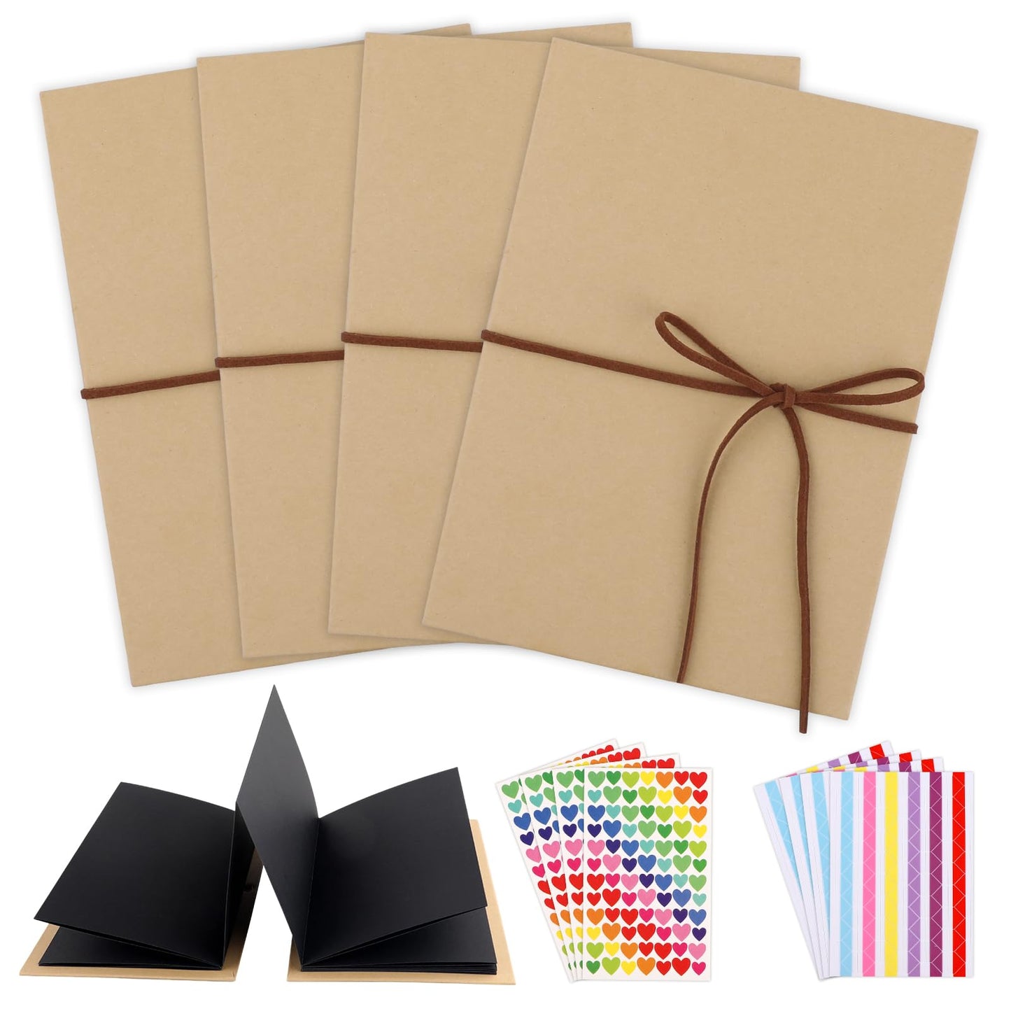 4 Pack 6 x 8 Inch Small Scrapbook Album with Black Pages,Photo Album with DIY Accessories Kit,Stretchable Folding Kraft Paper Memory Book Accordion Adventure Scrapbook for Anniversary Graduation