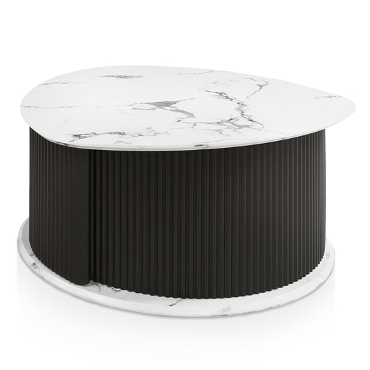 24/7 Shop at Home Cresunt Modern Faux Marble 29.5 in. Coffee Table with Curve Triangular Iron Base, Hidden Compartment Storage for Living Room, Black and White Marble