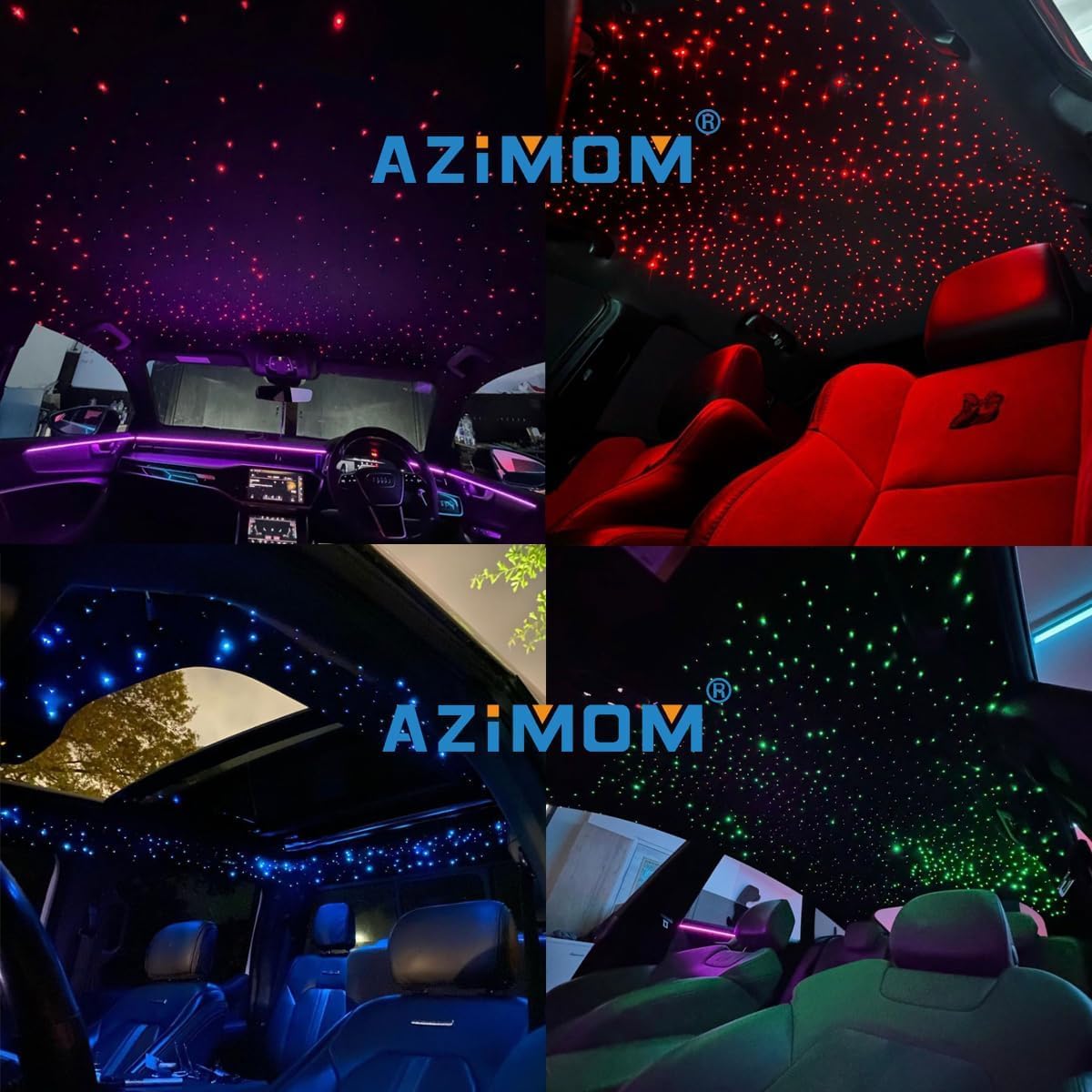 AZIMOM 16W Twinkle & Sound Activate 600pcs*0.03in*13.1ft Fiber Optic Starlight Headliner Kits for Car Home Star Ceiling Sky Decoration, APP& Remote Control Light Engine End Glow Fiber Strands