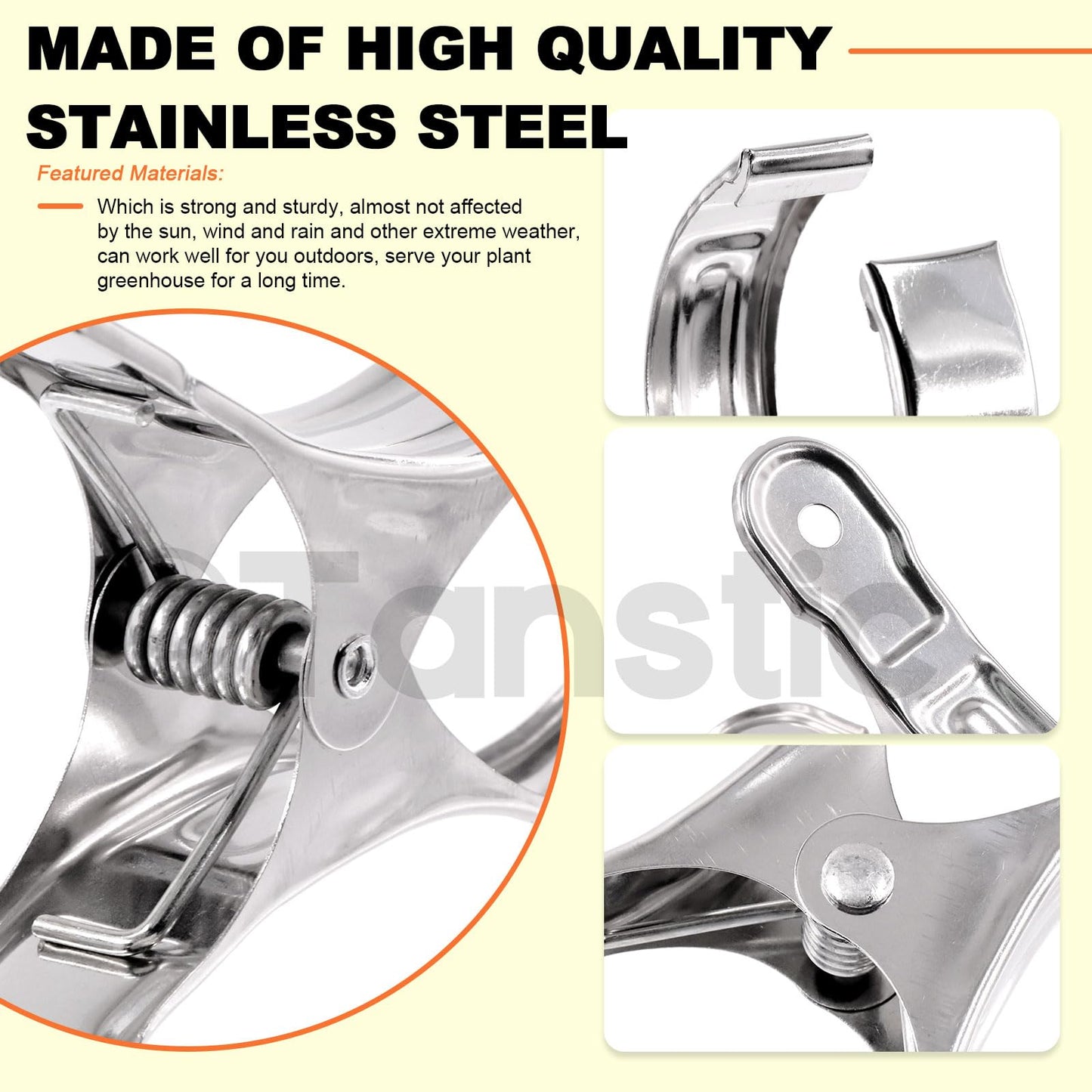 Tanstic 40Pcs 3.5 Inch Stainless Steel Greenhouse Clamps Garden Clips Greenhouse Clips Heavy Duty Garden Clips with Strong Grip and Large Open Mouth for Netting Holding