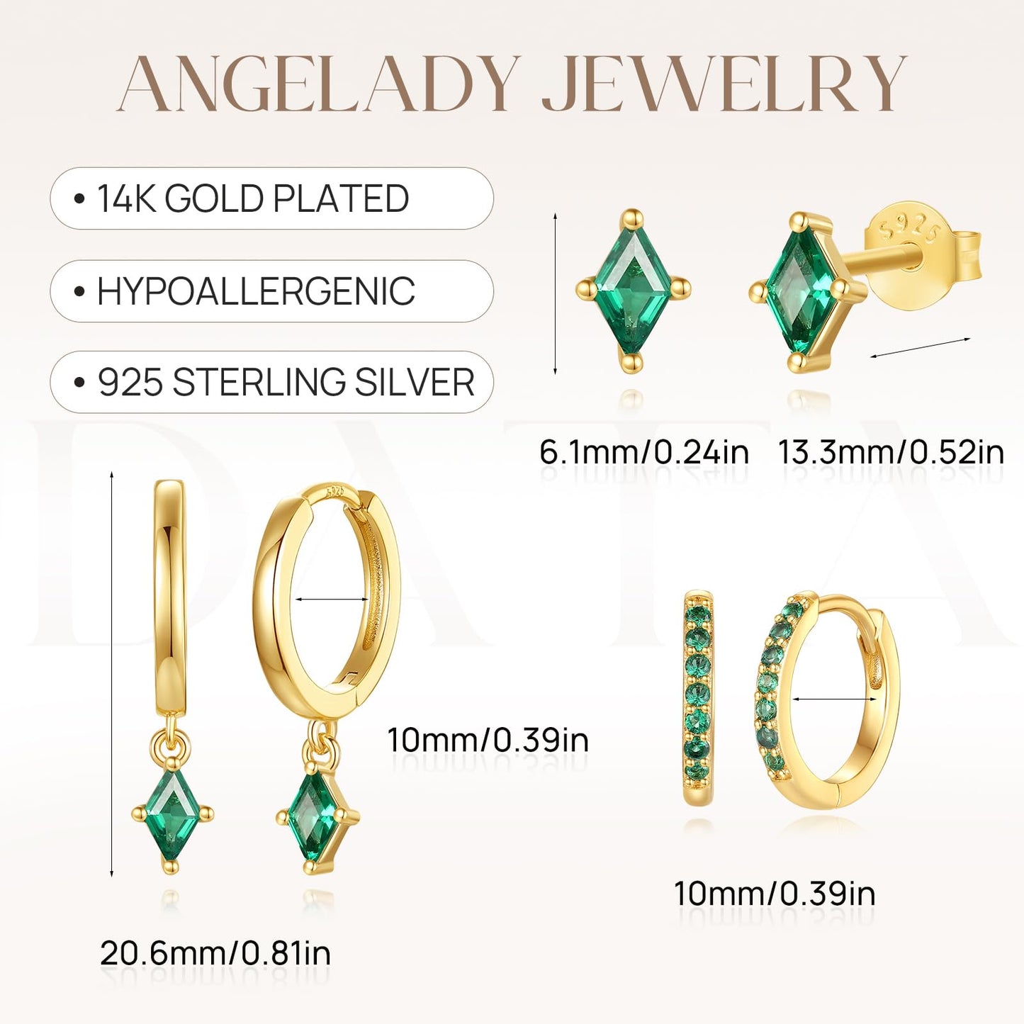Angelady Gold Hoop Earrings Set for Women, Dainty 14K Gold Plated Green Huggies Earring, Hypoallergenic Dangle Cartilage Huggie Hoop Earring Stacks, Emerald Green Earrings Trendy Jewelry Gifts