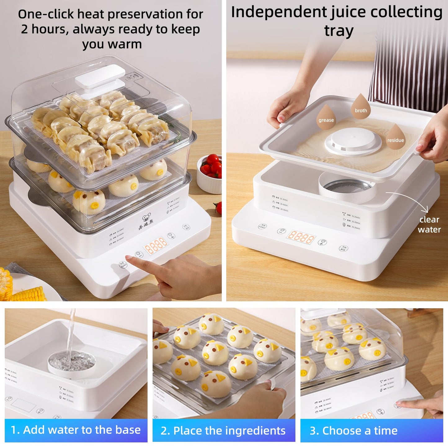 Electric Food Steamer, 3 Layers Food Steamer, 800W Commercial Stainless Steel Steamer, 22L/23QT Large Capacity Breakfast Machine with Timer, for Home, Restaurant, Party
