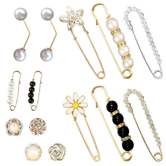 14 Pieces Brooch Safety Pins, Pearl Brooch Button Pin Pant Waist Tightener Pins for Clothes Sweater Shawl Collar Dress Cardigan Shirt Jeans Accessories for Women Girls(Elegant)