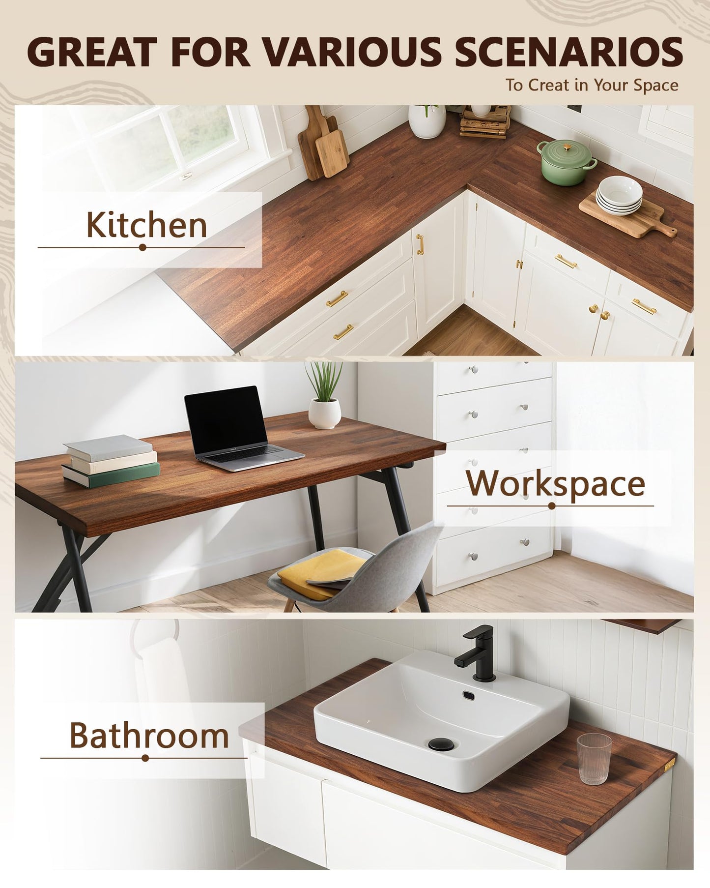 30"x25" Butcher Block Countertop, DIY Solid Walnut Wood Countertop, 1.5'' Thick Waterproof Table Top, Used as Cutting Board, Office Desk Tops, Dining Room Tables, Laundry and Kitchen Countertop