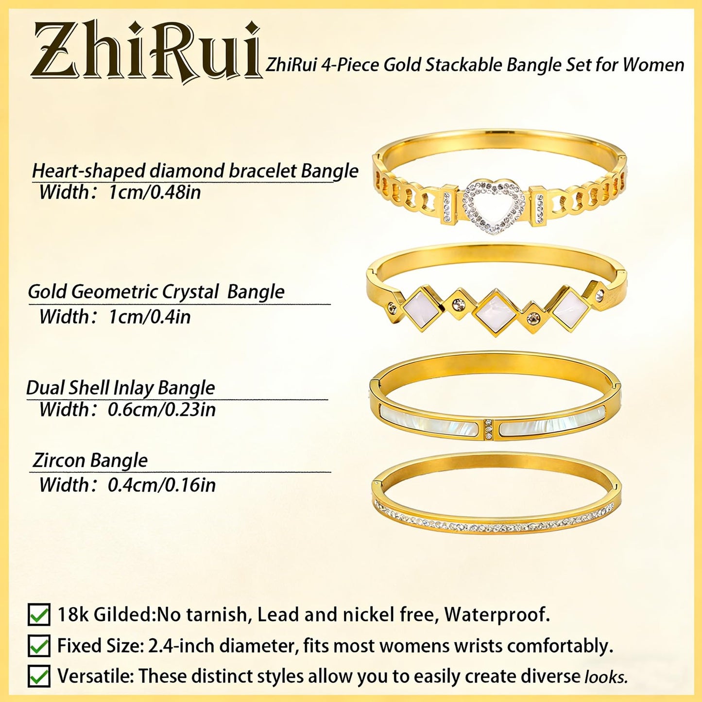 Stainless Steel Bangle Bracelet Set for Women - Gold Love Bangle Non Tarnish Jewelry with Sparkling Crystal Inlay for Love Gifts