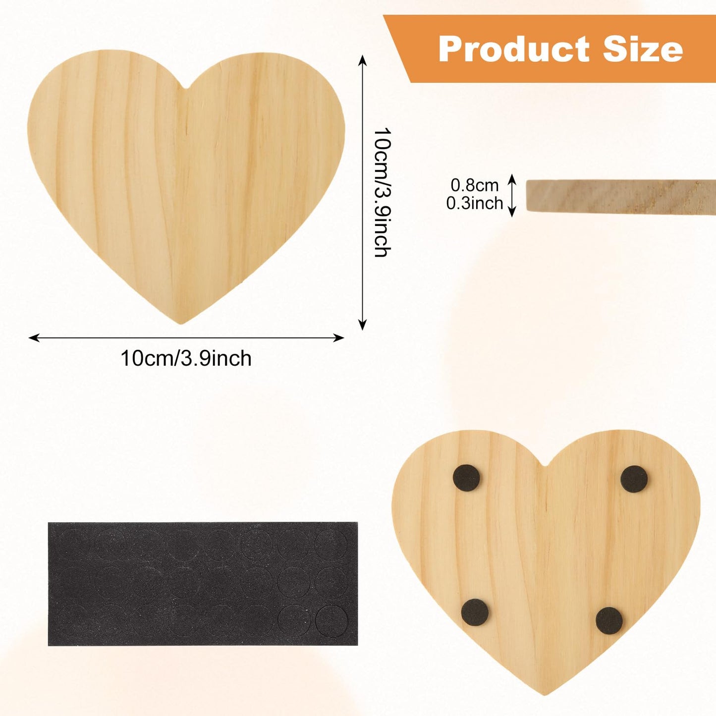 DAJAVE 50 Pack Unfinished Wood Coasters 4 Inch Heart Shape Wooden Coasters for Crafts with Non-Slip Silicon Dots, Wood Coasters Bulk for DIY Stained Painting Wood Engraving Home Decoration