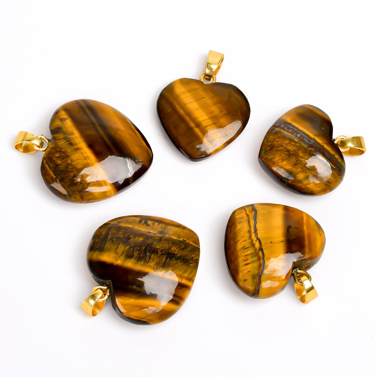 Yashee Tiger Eye Gemstone Heart Shape Pendant Necklace, Natural Cabochon, Women Jewelry, Energy Healing Crystals, Calm Chakra, Birthstone, Gift for Women, Gold Plated Jewelry 18 inch, AA+ Quality