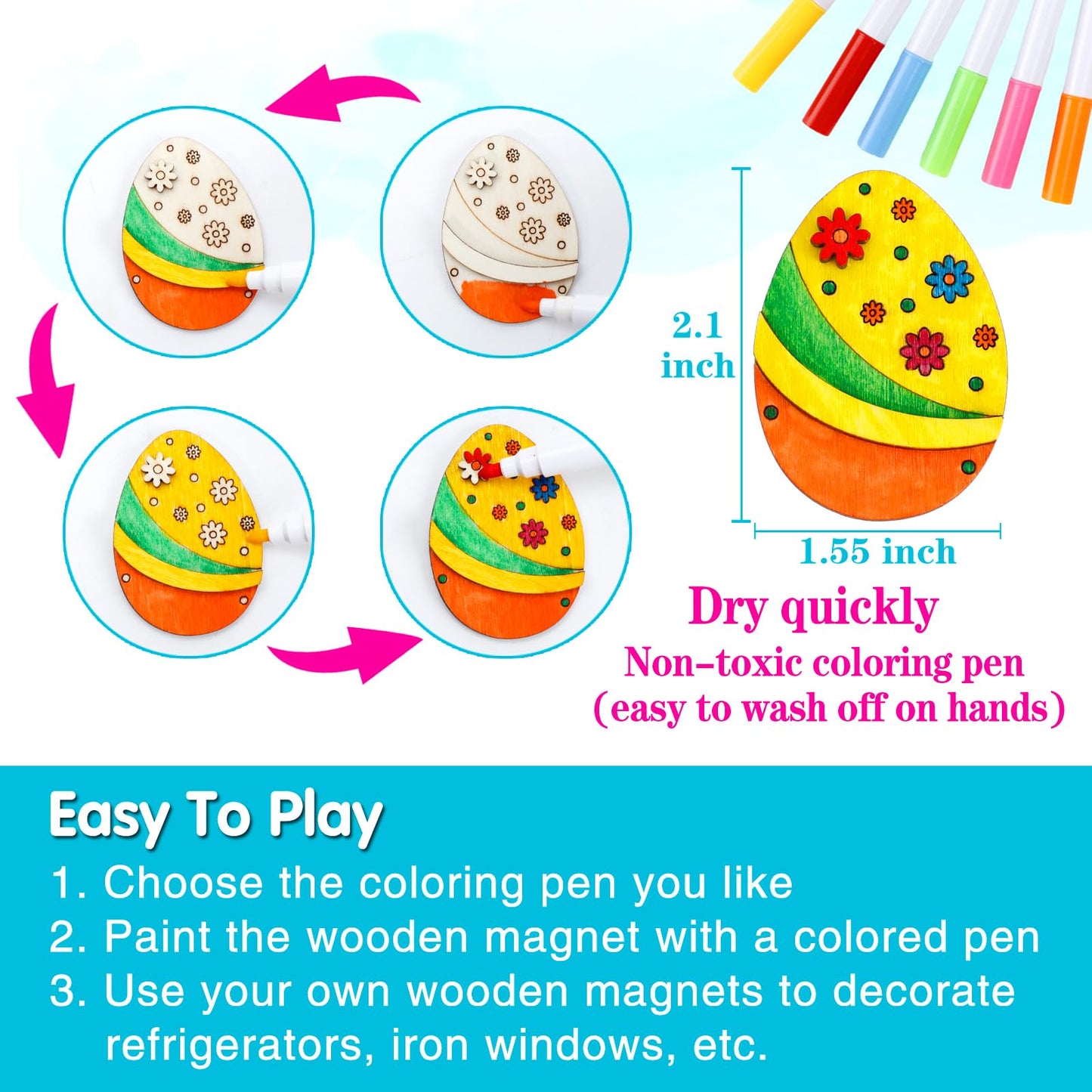 Worgree Easter Crafts for Kids, 36 Pcs DIY Wooden Magnets Art Craft Supplies Painting Kit for Boys Girls Ages 4-8 8-12 Birthday Easter Activities Toys Gifts Party Favors Basket Goodie Bag Stuffers