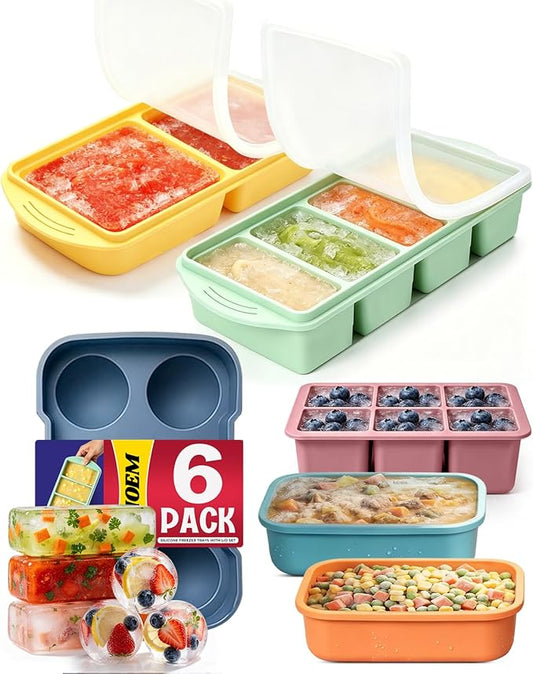 6 Pack Silicone Freezer Trays with Lid, Soup Freezer Container Molds, Perfect for Freezing Broth, Rice, Individual Portions, Meal Prepping and More