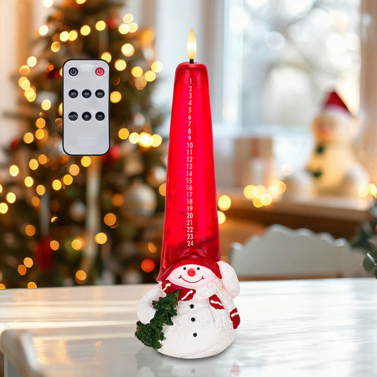 AFINETH Christmas Flameless Candles with Remote, Real Wax Christmas Countdown Candle, Snowman Countdown to Christmas Battery Operated Candles, Xmas Flameless Advent Candles for Table Decor
