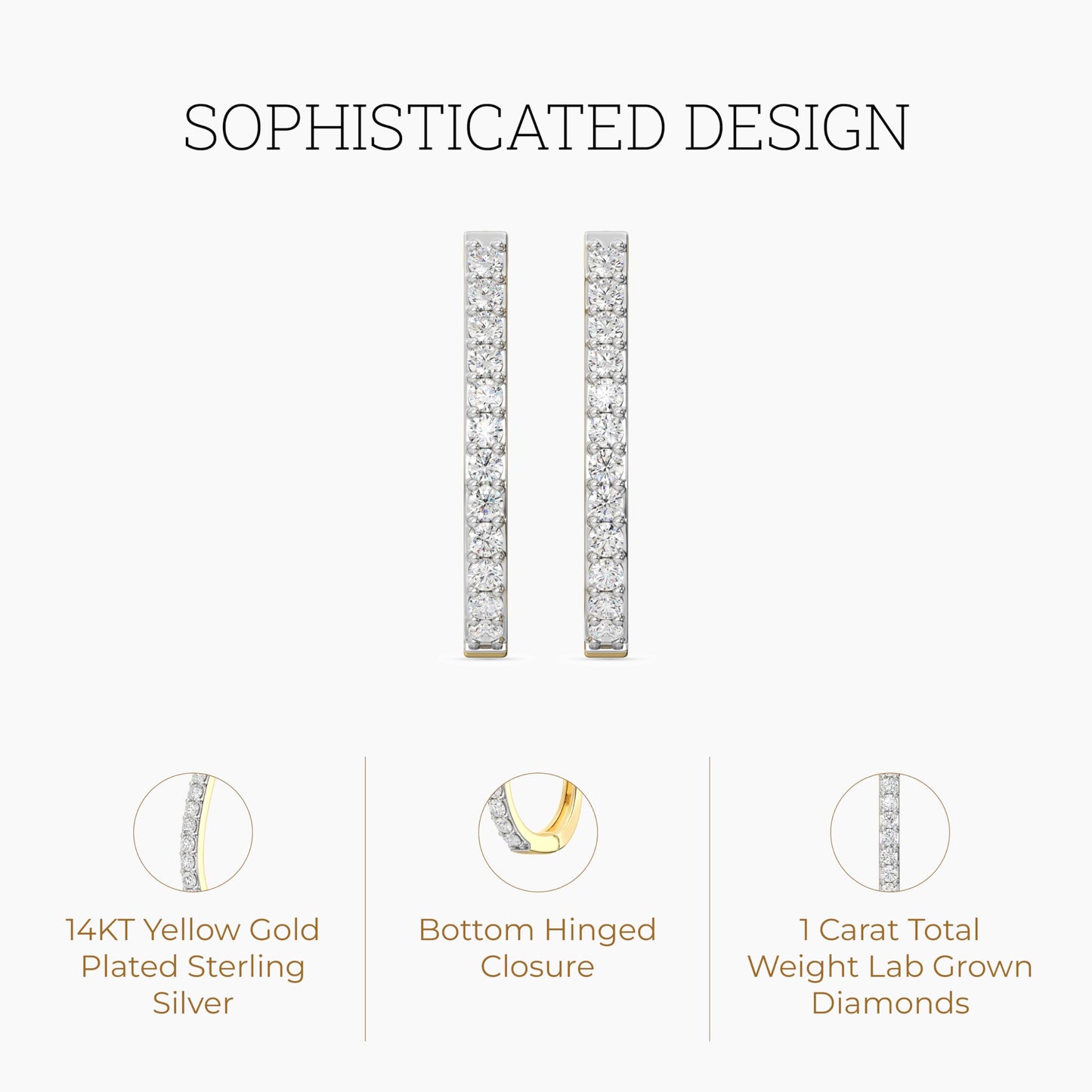 Gilded Lab-Grown Diamond Prong Series Hoop Earrings,1 Cttw | SI1 F Color, 14K Gold-Plated | Elegant & Ethical Jewelry for Women, Gift Box Included | For Anniversaries, Gifting and Special Occasions