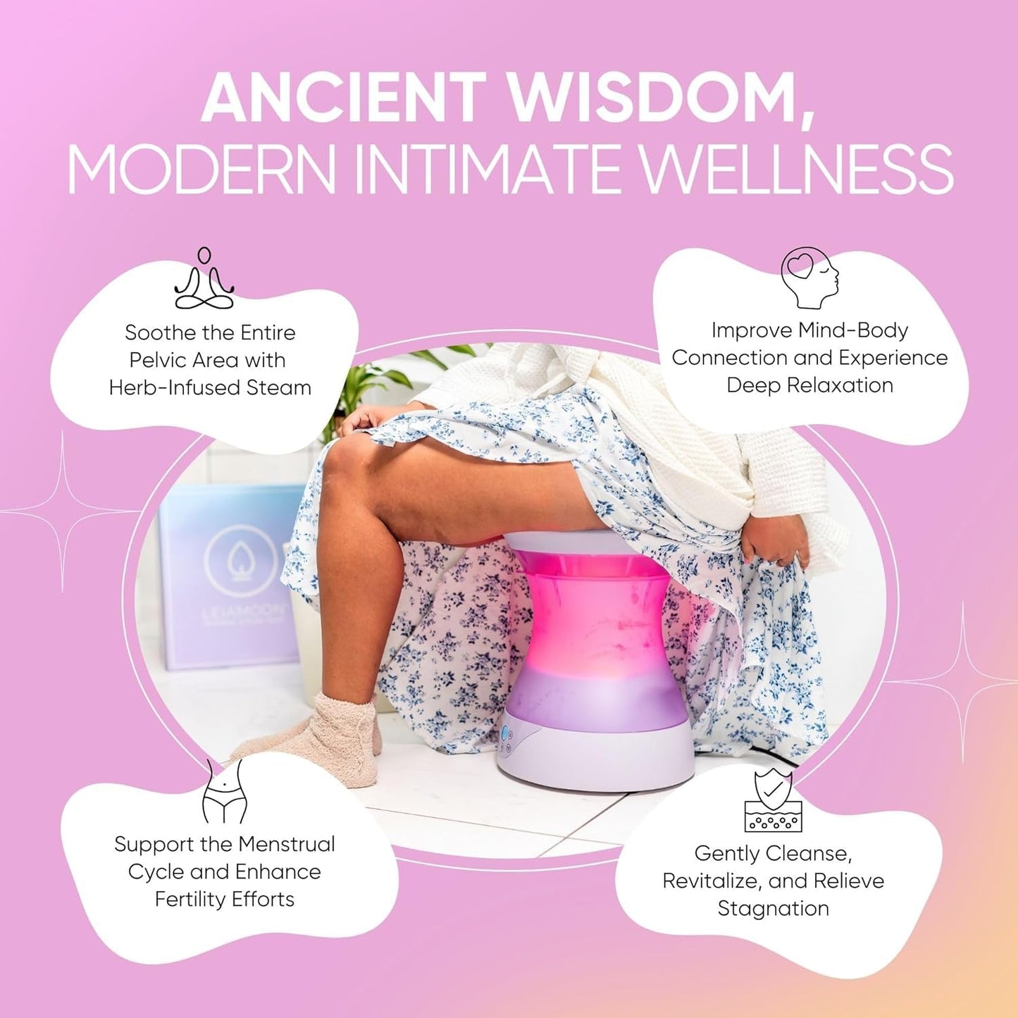 Yoni Steam Seat Set for Feminine Wellness & Self-Care - Vaginal Steamer with SteamSafe Temperature Control & Near Infrared & Red Light Therapy - V Steam at Home Kit with Yoni Herbs for Steaming