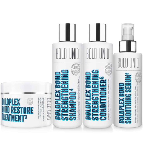BOLD UNIQ BoldPlex Bundle - Bond Restore Treatment, Shampoo & Conditioner, and Hair Serum - For Dry, Damaged Hair, Hydrating & Conditioning for Curly, Colored, Frizzy, Broken & Bleached Hair