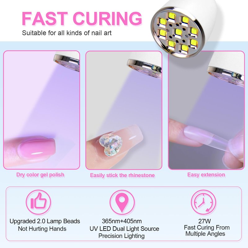 Mnhty U V LED Nail Lamp, Goose Neck Flash Cure Lamp 27W Rechargeable Mini U V Light for Gel Nails, Cordless Flash Cure Light with 3 Timers&Sensor, Fast Curing Gooseneck Lamps for Gel X, Snow White