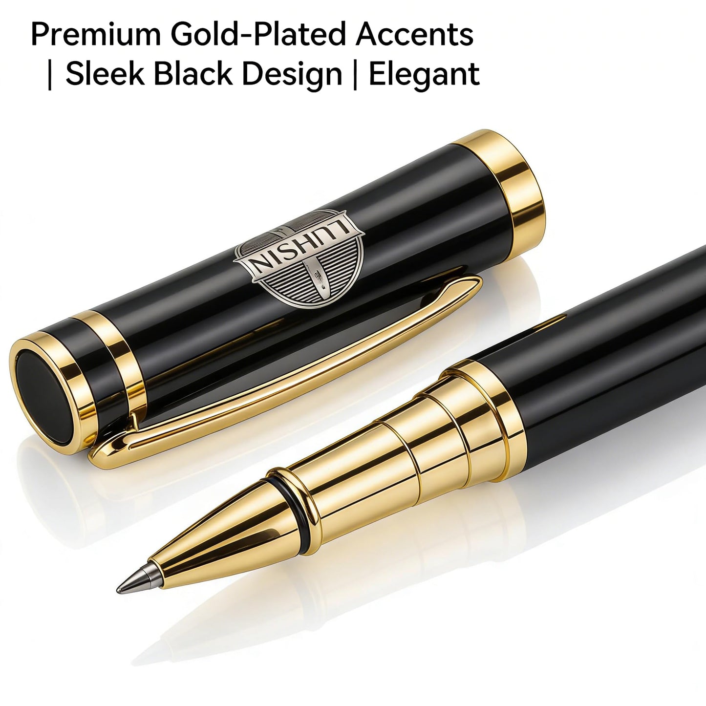 LUHSIN Premium Black Lacquer Rollerball Pen - Luxury Writing Instrument Gift Set for Men Women, Executive Business Pen with Smooth Writing, Professional Signature Pen for Office Corporate Gifts(Black)