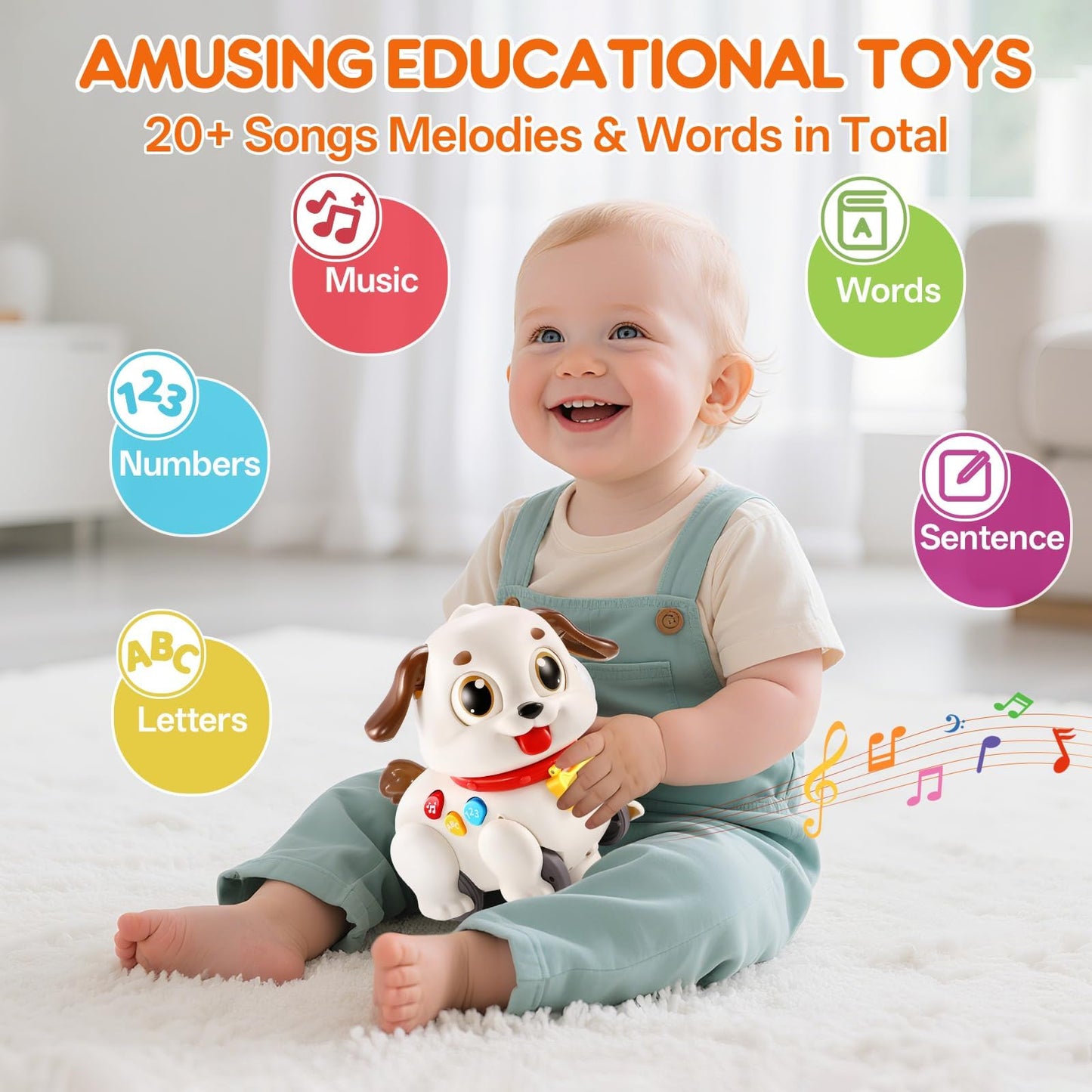 LUDILO Learning Toys for 1 Year Old Boy Girl Gifts: Pull Along Crawling Toy Musical Puppy 6 7 8 9 10 12 18 Month Old Baby Toy 1st Birthday Gifts for Boys Girls Toddler Infant Baby Toys 6-12-18 Months
