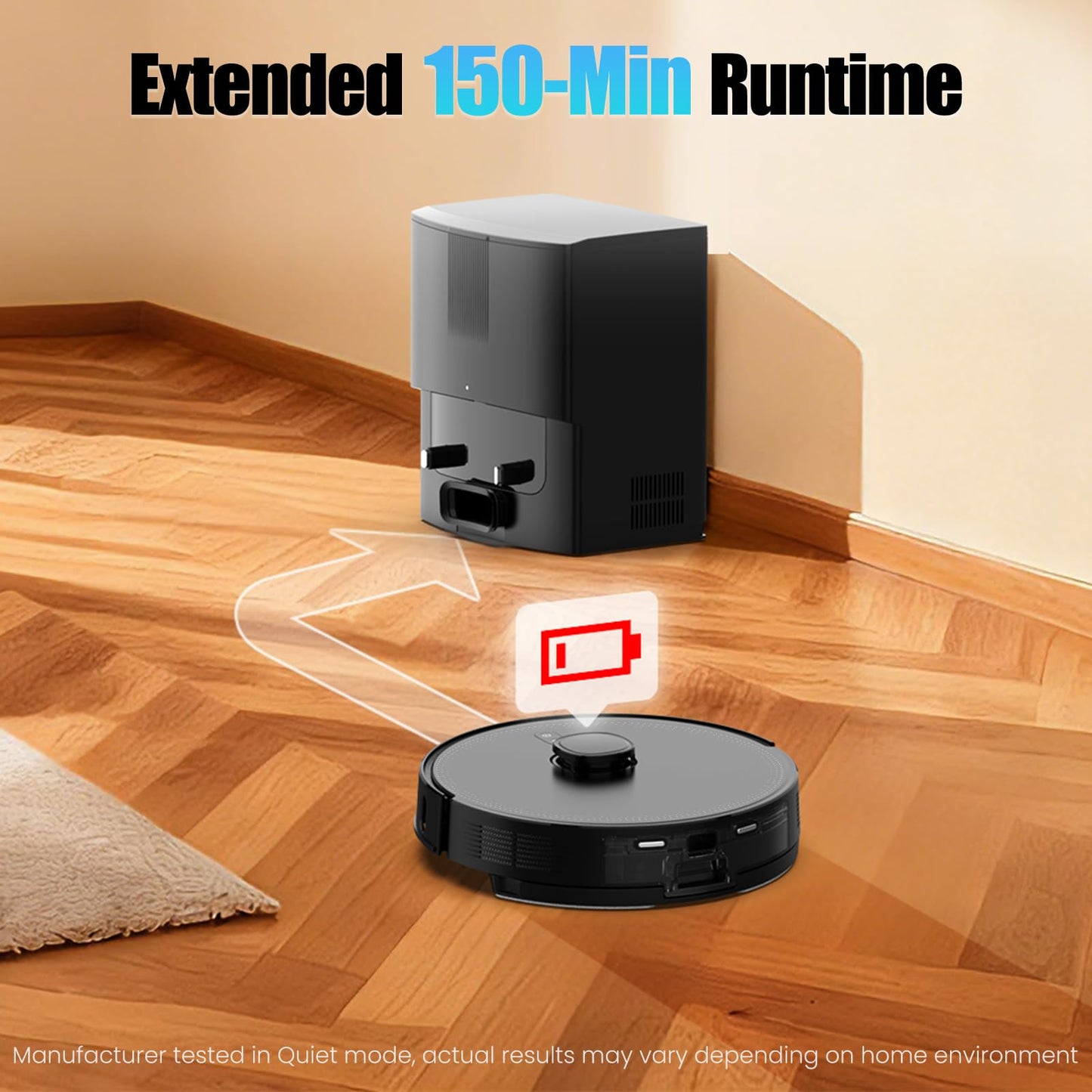 BOTLUXE E10+ Robot Vacuums and Mop, 75-Day Self-Emptying, 8000PA Suction, LiDAR Navigation, Home Mapping, APP ＆ Voice Control, 150Mins Runtime for Pet Hair, Hard Floors, Carpets