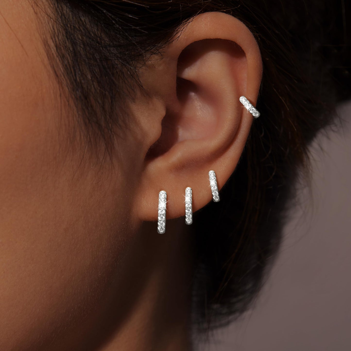 Silver Plated Earrings for Women Cartilage Thin Dainty Cubic Zirconia Earrings for Multiple Piercing Huggie Small Mini Cute Stack Lightweight Hoop Earring for Women Trendy Jewelry Set Gifts