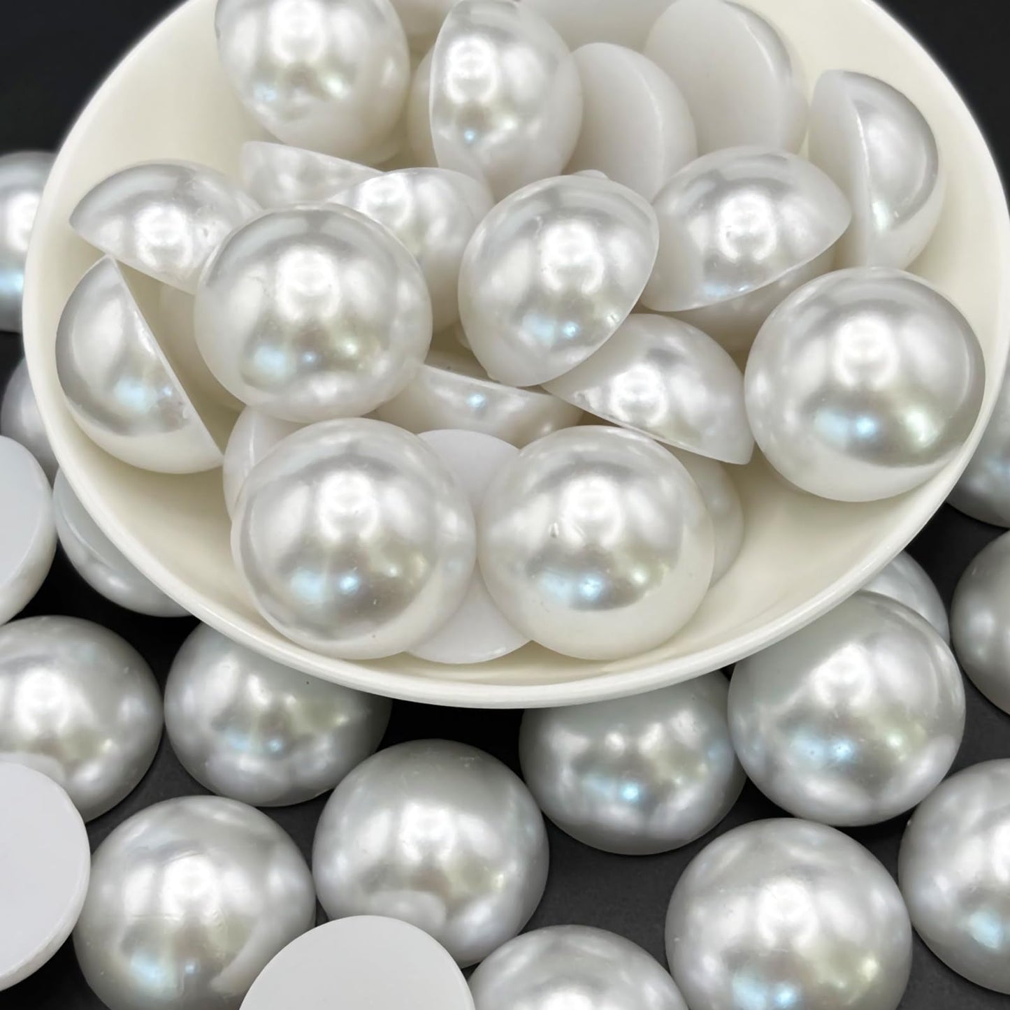 Sqqzuie 50PCS 25mm Ivory Flatback Pearls, Half-Round ABS Pearls for DIY Crafts, Nail Art, Jewelry Making Shoes Clothes Bags (White, 25mm)