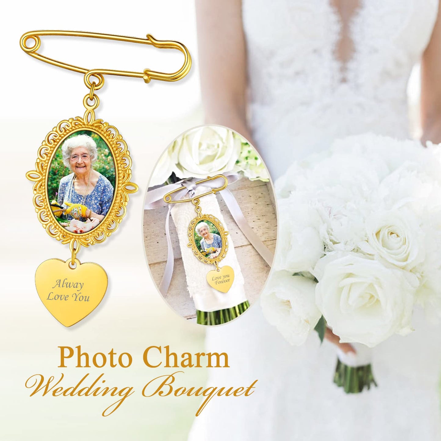 Custom4U Wedding Boutonniere Oval Bouquet Charm Pin Photo for Mother of The Bride Groom
