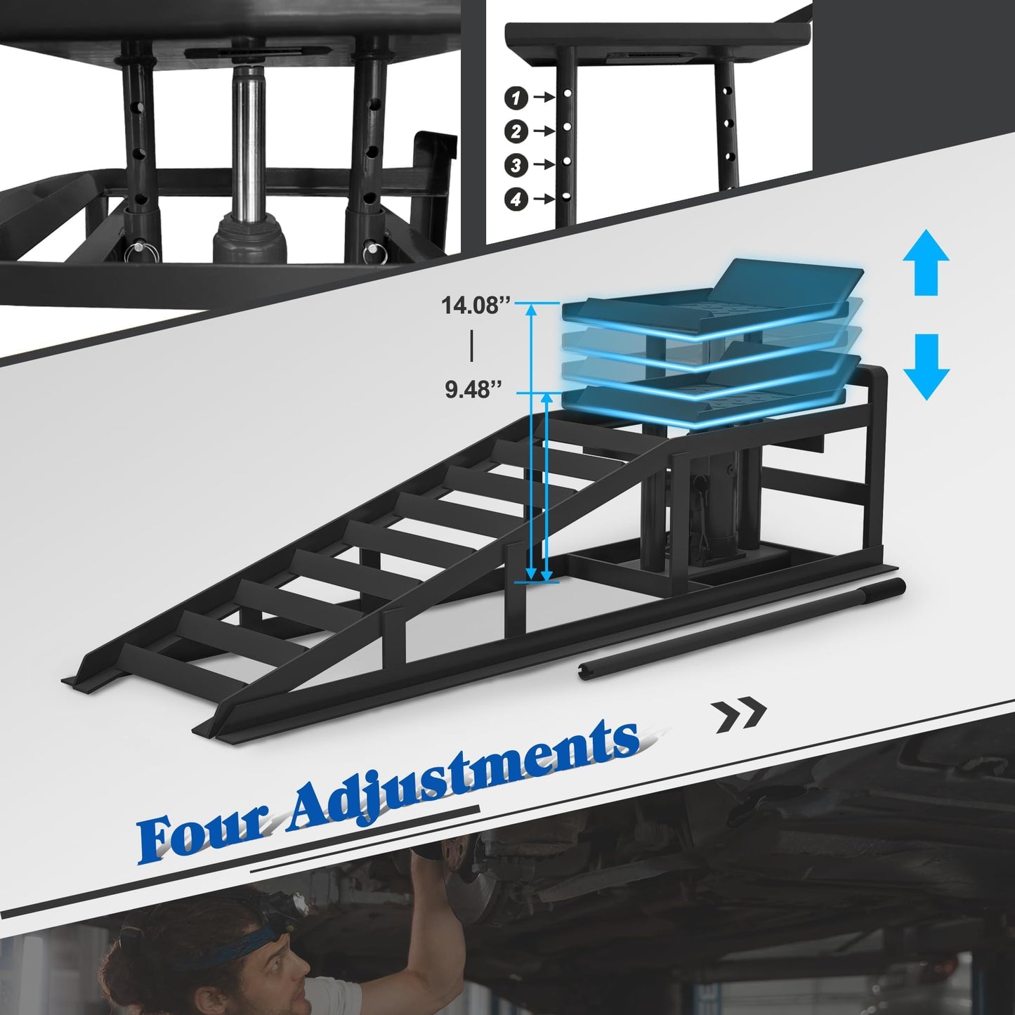 2 Pack Hydraulic Car Ramps 5 T 10000 LBS Low Profile Car Lift Service Ramps Truck Trailer Garage,Height Hydraulic Vehicle Ramps