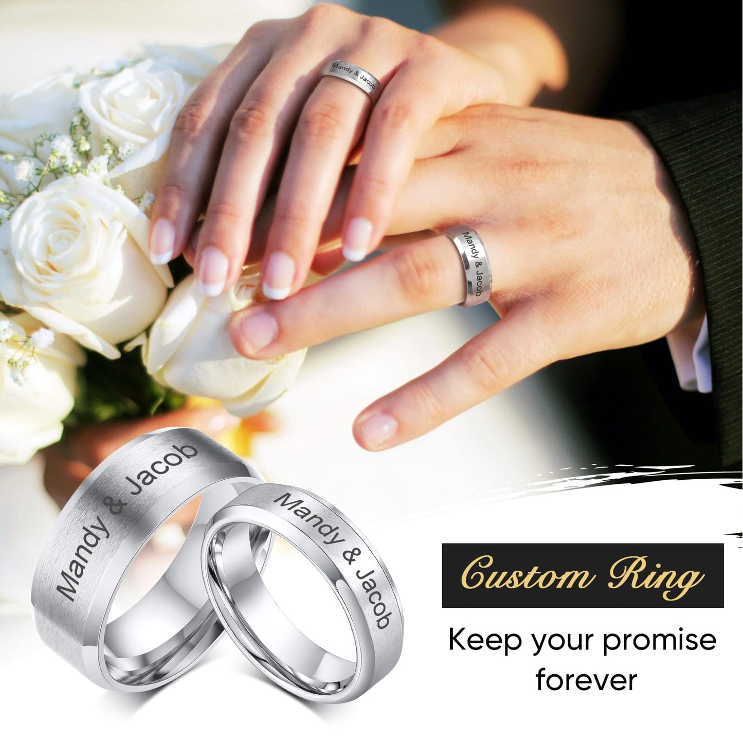 VNOX Customize Personalized 6MM Stainless Steel Simple Matte Brushed Finish Wedding Band Engagement Rings for Men Women,Size 8