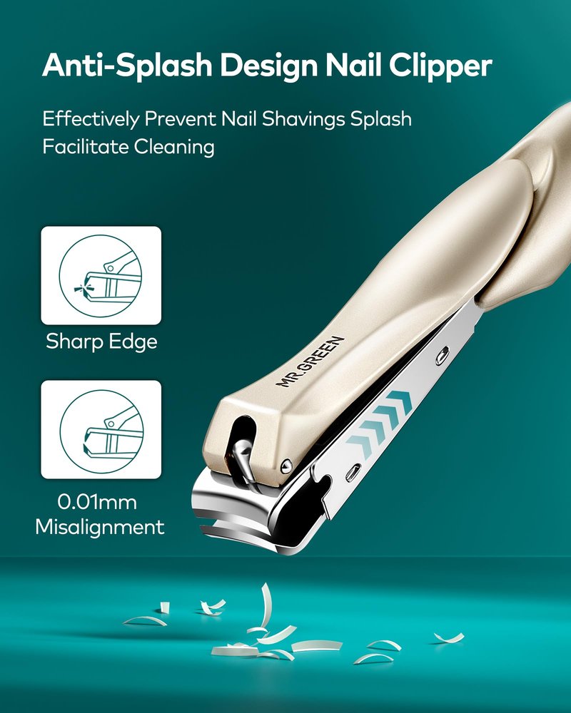 MR.GREEN Nail Clippers, 3PCS Nail Clipper Set with Anti Splash Fingernail Clipper and Ear Pick, Professional Nail Clippers for Men and Women, Stainless Steel Nail Cutter with Leather Case (Green)