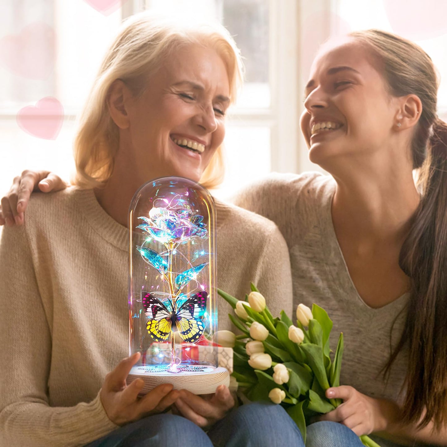 Beferr Birthday Gifts for Women Galaxy Glass Rose Forever Preserved Flowers for Delivery Light Up Rose in Glass Dome Mothers Day Butterfly Gifts for Mom Wife Grandma Her Daughter Girlfriend