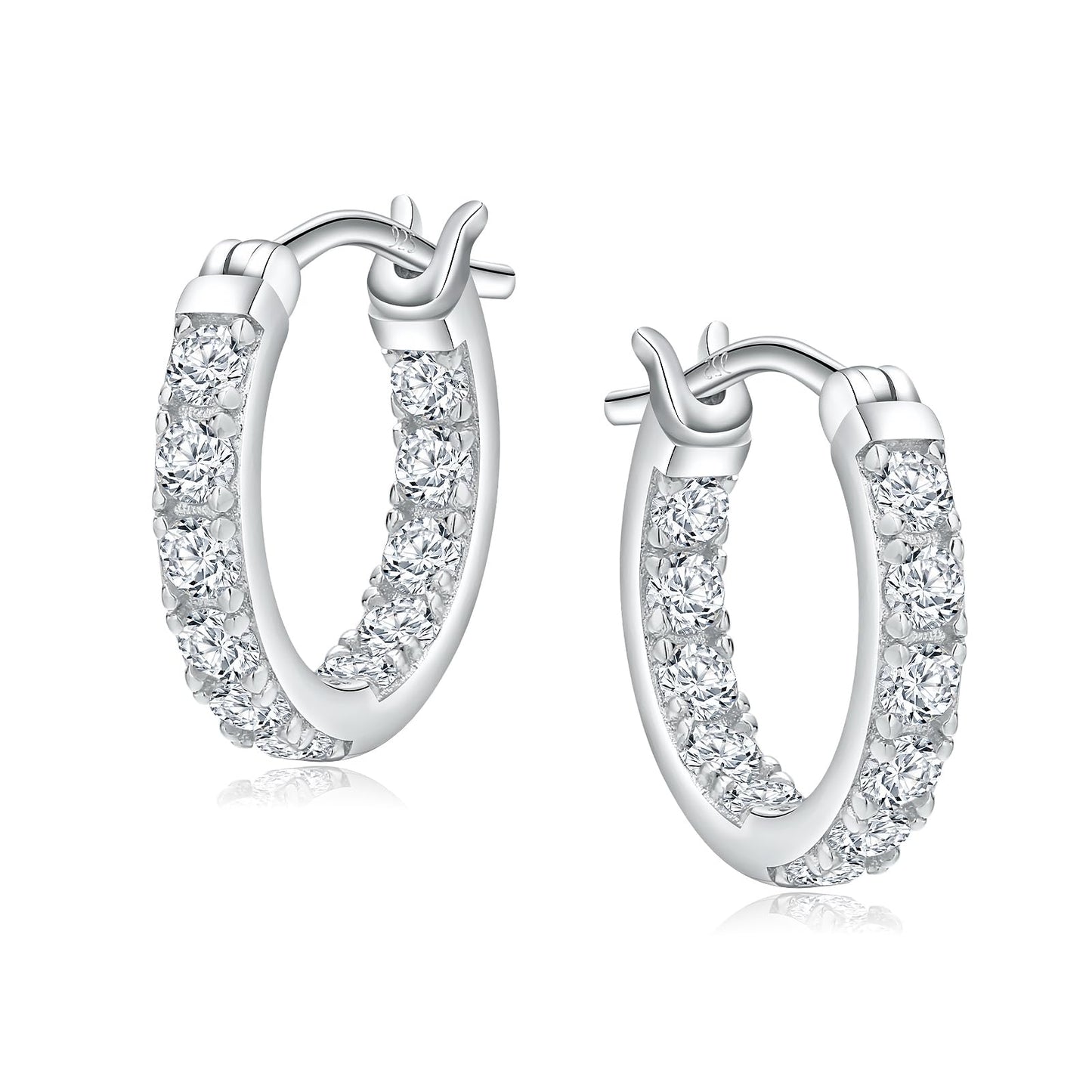 AGRULE 15mm Small Hoop Earrings with Cubic Zirconia Sterling Silver White Gold Plated Hypoallergenic Clip Top Hoops Created Diamond Hoop Earrings for Women