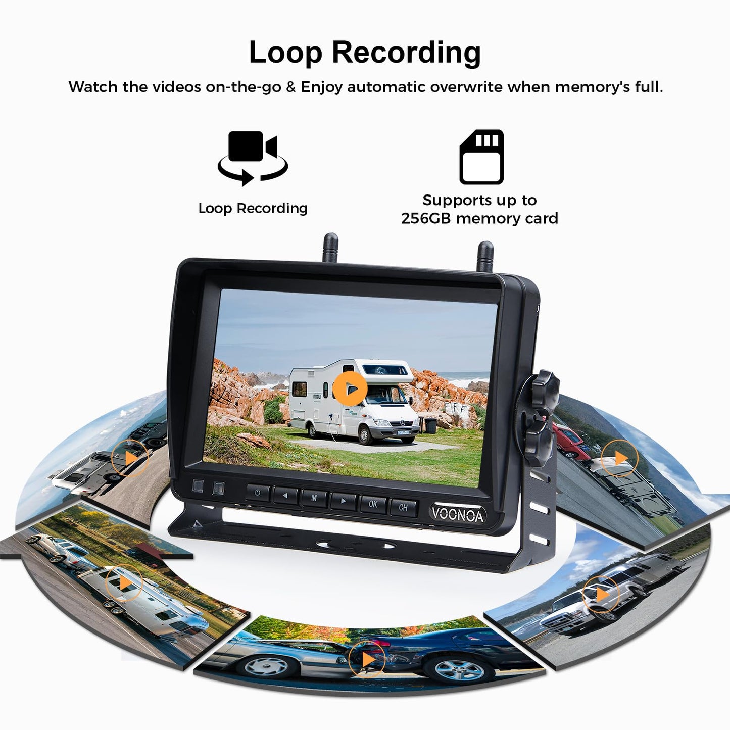 VOONOA 2 Magnetic Wireless Backup Camera with 7'' HD 1080P DVR Monitor System, 15000mAh Rechargeable Waterproof Dual Solar Reverse Camera for Hitch Towing Car Trailer Truck RV VN007