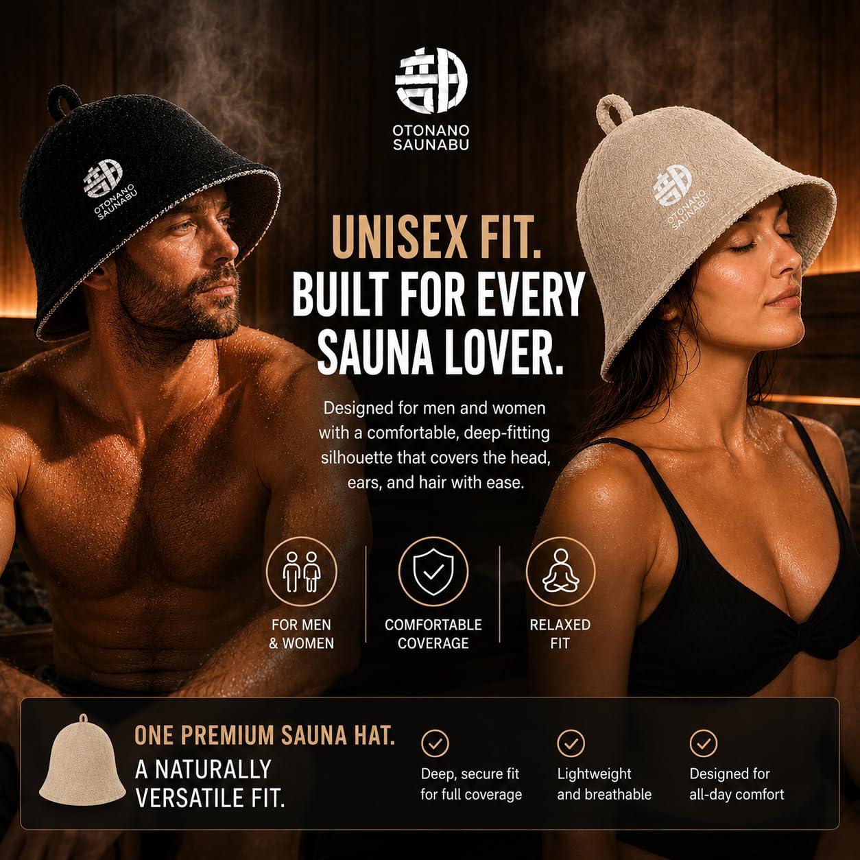 OTONANOSAUNABU Gray Sauna Hat – Japanese Design, 100% Wool Felt,Double-Layer Reversible Sauna Cap for Men & Women,Heat Protection Finnish Banya Hat