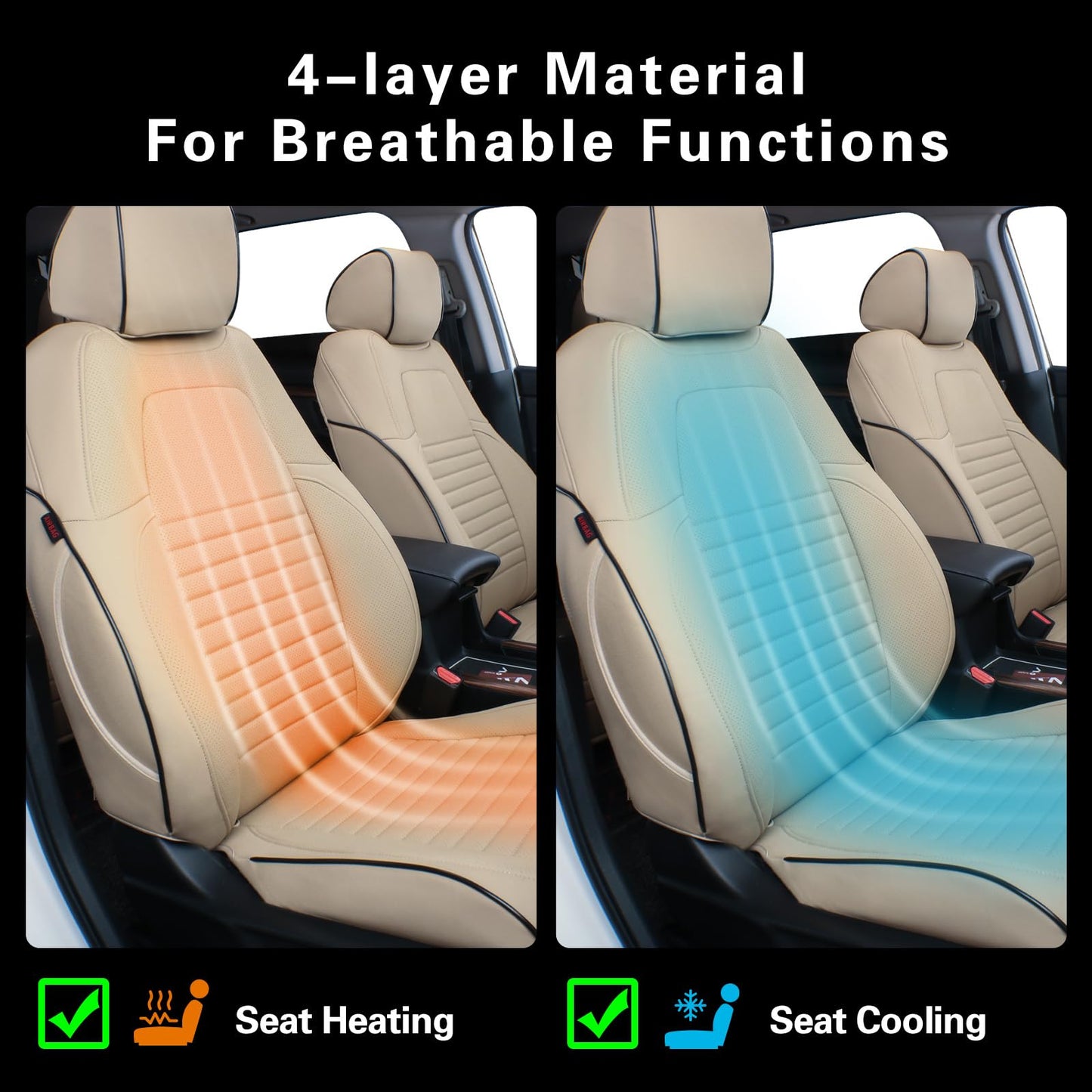 EKR Custom Fit Full Set Car Seat Covers for Select Honda CRV 2017 2018 2019 2020 2021 2022 - Leatherette (Beige)