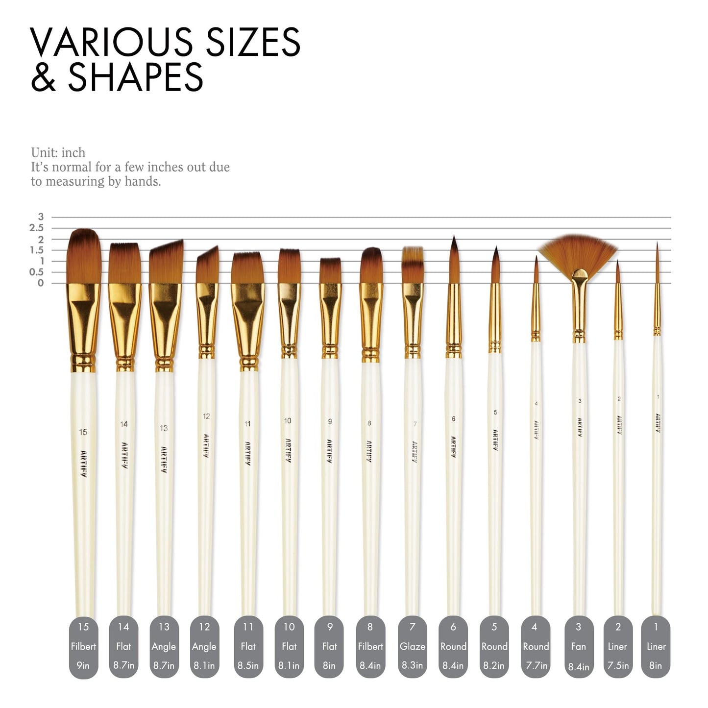 18 Piece Paint Brush Set, ARTIFY 15 Acrylic Paint Brushes, Palette Knife, and 2 Sponges, Professional Artist Paint Brushes for Acrylics, Watercolors, Gouache, Canvas, and Face Painting, Ivory White