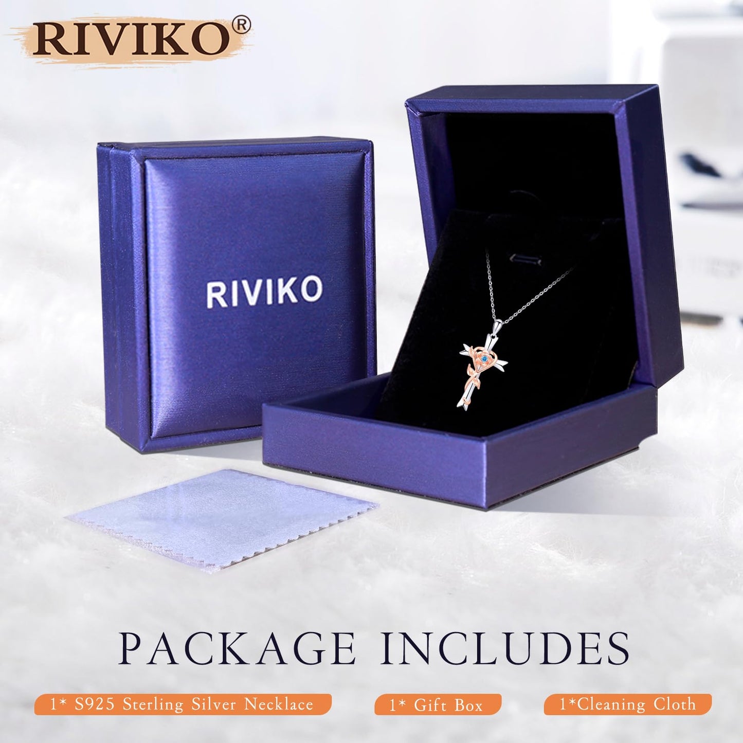RIVIKO Mothers Day Gifts for Mom-925 Sterling Silver Cross March Birthstone Necklace for Women Anniversary Jewelry Gift