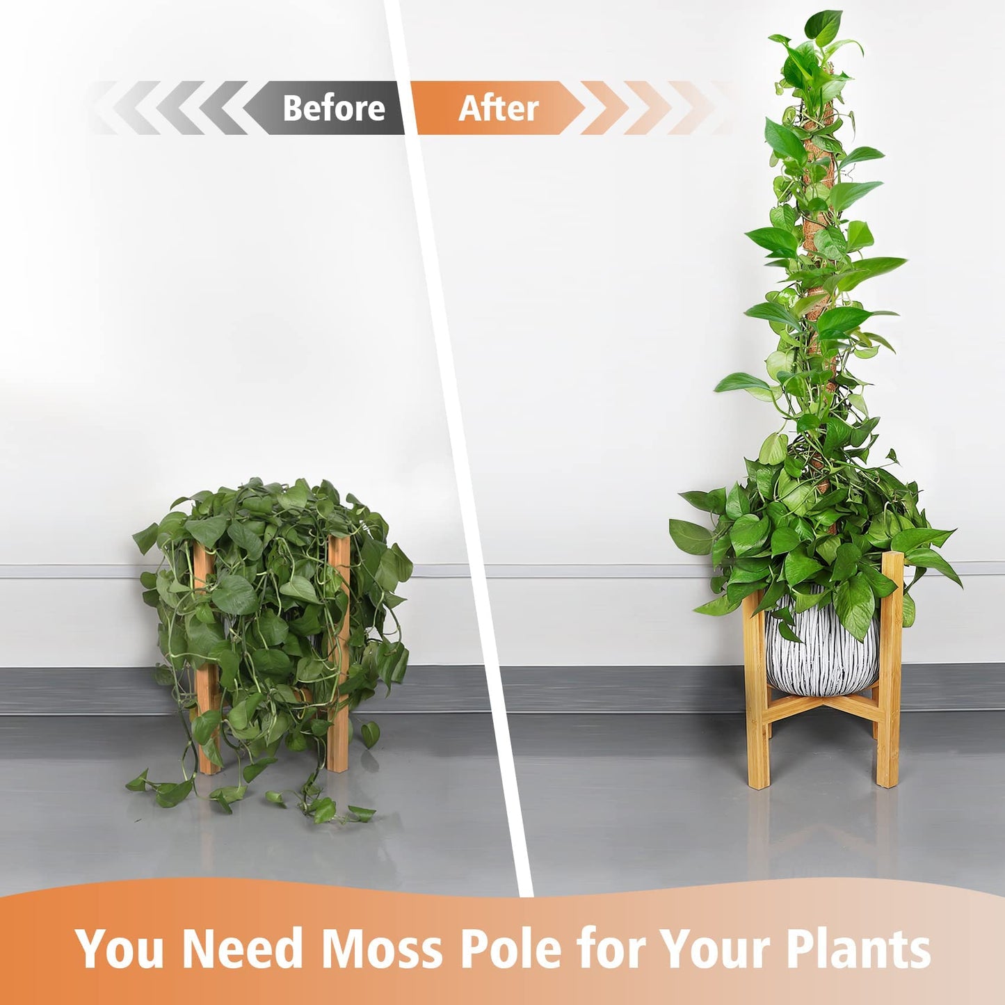 JJGoo Moss Pole for Plants Monstera,【8 Pack】 17 inch Plant Support Pole, Extendable Coir Totem Pole for Potted Plants Pothos, Train Indoor Climbing Plants to Grow Upwards