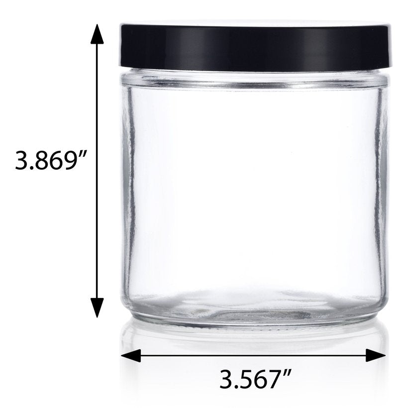 16 oz Clear Thick Glass Jar with Black Foam Lined Lid (6 pack)
