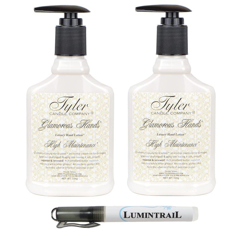 Lumintrail Tyler Glamorous Hands Luxury Hand Lotion 224 grams, High Maintenance, 2-Pack Bundle with a Degreaser Pen