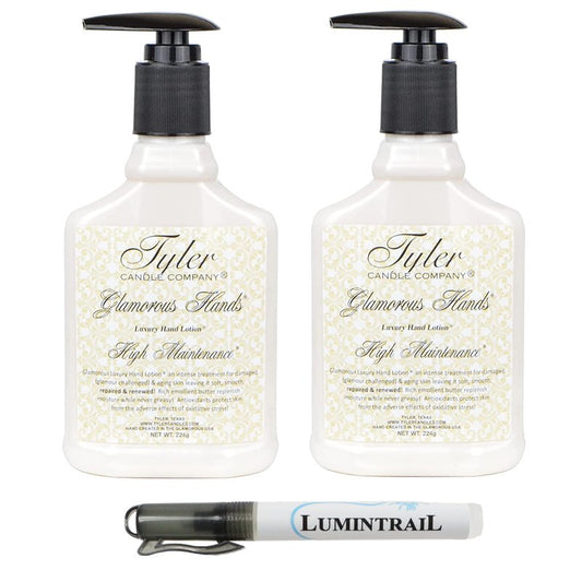 Lumintrail Tyler Glamorous Hands Luxury Hand Lotion 224 grams, High Maintenance, 2-Pack Bundle with a Degreaser Pen