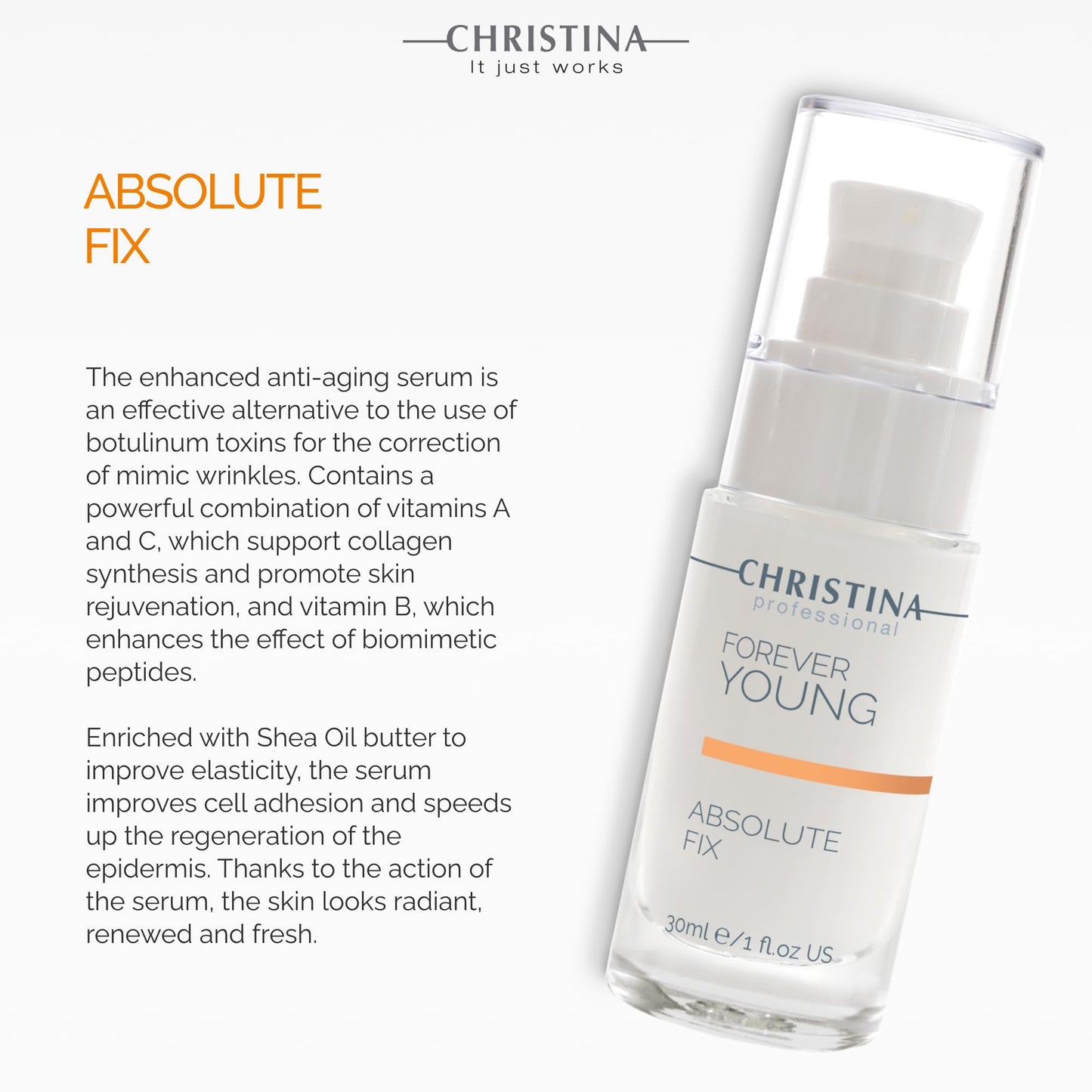 Christina Forever Young Absolute Fix Peptide Serum For Face with Vitamin C | Collagen Boosting, Skin Tightening Effect | Daily Moisturization Face Serum | For Combination, Dry, Normal Skin 30ml