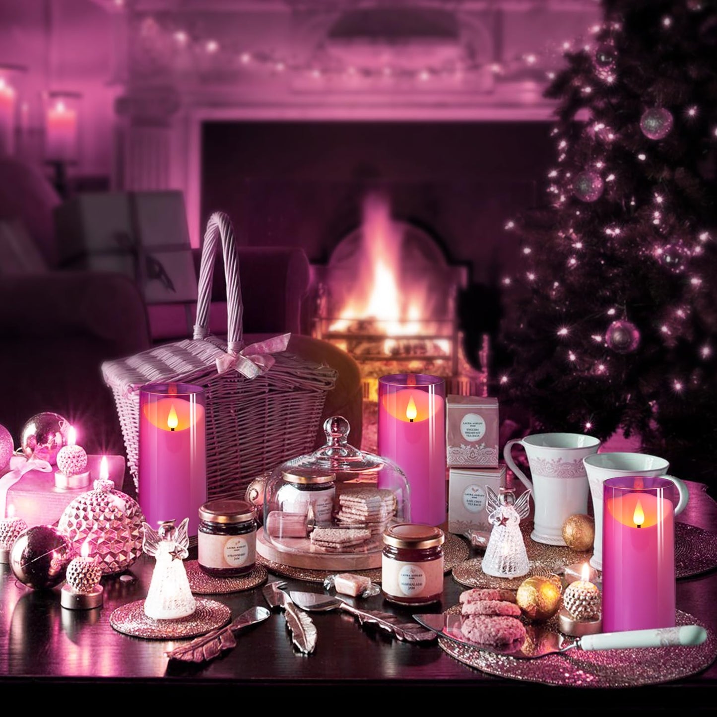 NURADA 3"x6""Flickering Flameless Candles: 3D Wick Unbreakable Acrylic Battery Operated LED Pillar Candles - Battery Candles with Remote and Timer for Table Wedding Centerpieces Party Decor Purple"