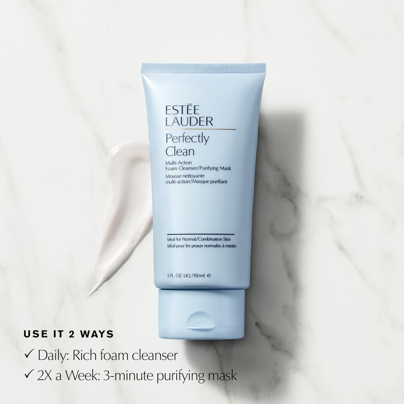 Estée Lauder Perfectly Clean Multi-Action Foaming Face Wash Cleanser/Purifying Face Mask | Daily Facial Cleanser, 5.0 Fl Oz