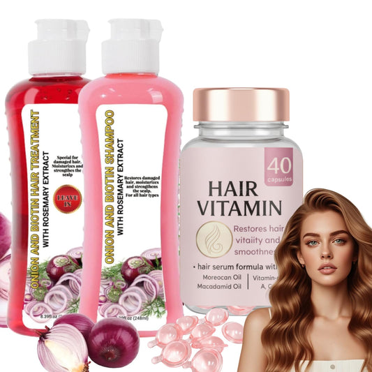 GROEI 2Pcs Onion Shampoo and Conditioner + 40Pcs Leave-in Hair Conditioner Capsules, Hydrating & Repair Kit for Dry, Damaged, and Frizzy Hair 16.78Fl Oz/496ml