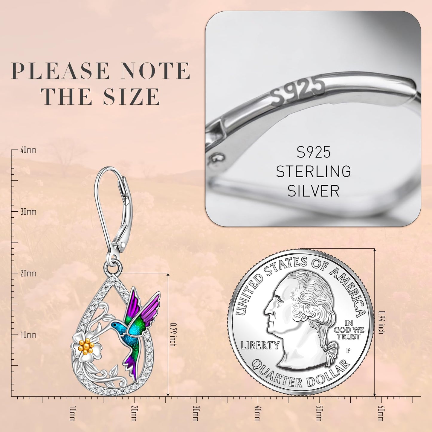 Hummingbird Earrings for Women Purple Hummingbird Earrings Sterling Silver Gifts Dangle Bird Jewelry Memorial Mothers Day Christmas Birthday Gifts