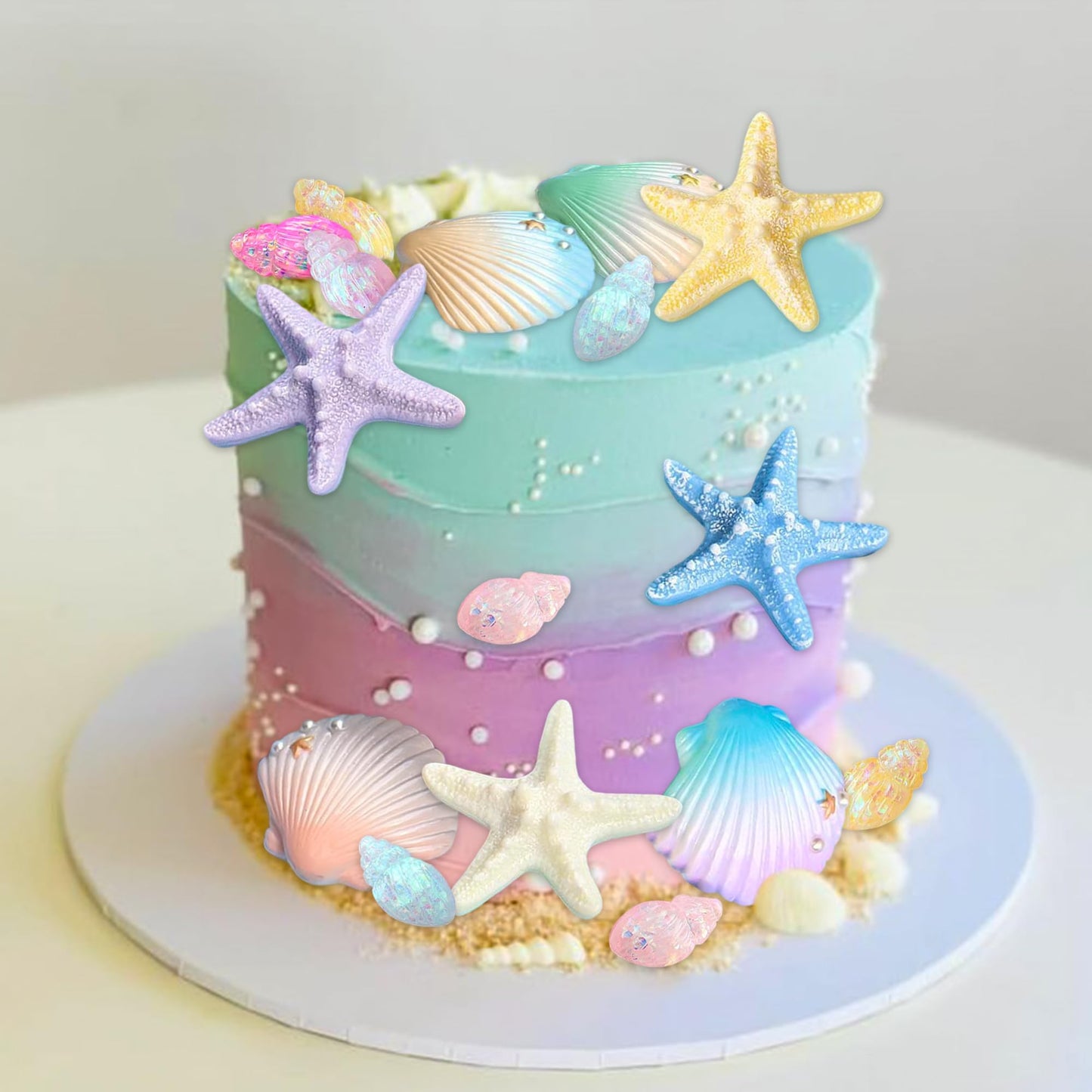 Under the Sea Cake Topper Beach Seashells Cake Decorations Ocean Under the Sea Birthday Party Decor Shells Starfish Cake Topper Summer Beach Baby Shower Party Supplies