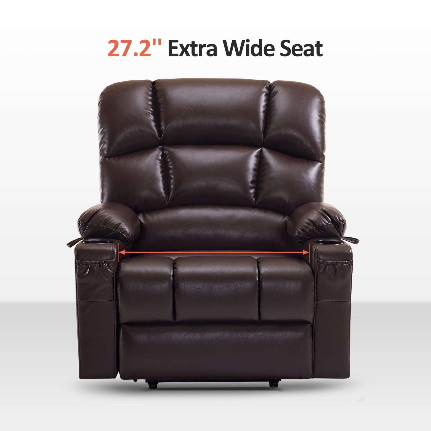 MCombo Oversized Dual Motor Power Lift Recliner Chair Sofa with Massage and Heat for Big Elderly People, Infinite Position, USB Ports, Faux Leather R7688 (Dark Brown, Large-Oversize)