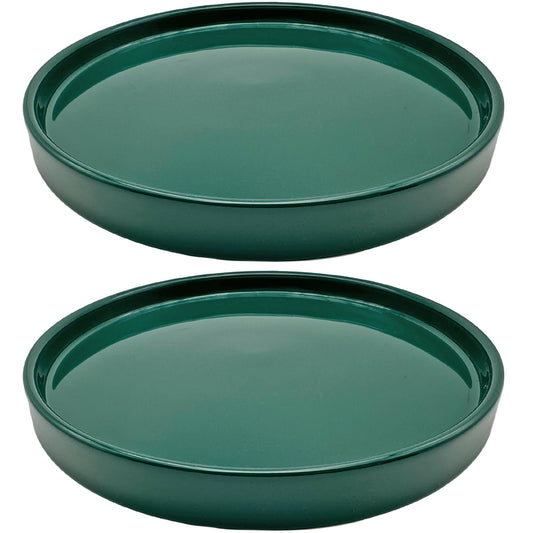 2 Pack Ceramic Plant Saucer Pot Tray 6 Inch, Planter Saucers 4 5 6 7 8 9 10 11 12 13 Inch for Indoors Outdoor, Durable Sturdy Flower Drainage drip Water Tray for Glazed Pots Base (6.4 Inch-Green)