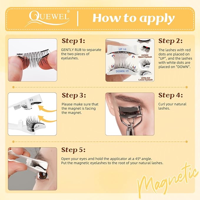 QUEWEL Magnetic Eyelashes with Applicator Reusable No Glue Needed Magnetic Lashes Cat Eye Natural Look Lashes Kit Easy to Wear and Remove(NZH B01)