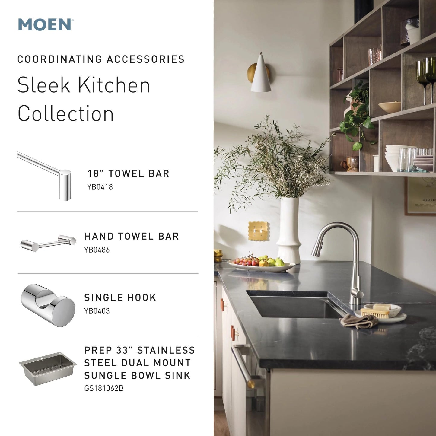 Moen Sleek Spot Resist Stainless Motionsense Wave Sensor Touchless One-Handle High Arc Pulldown Modern Kitchen Faucet Featuring Power Clean, 7864EWSRS